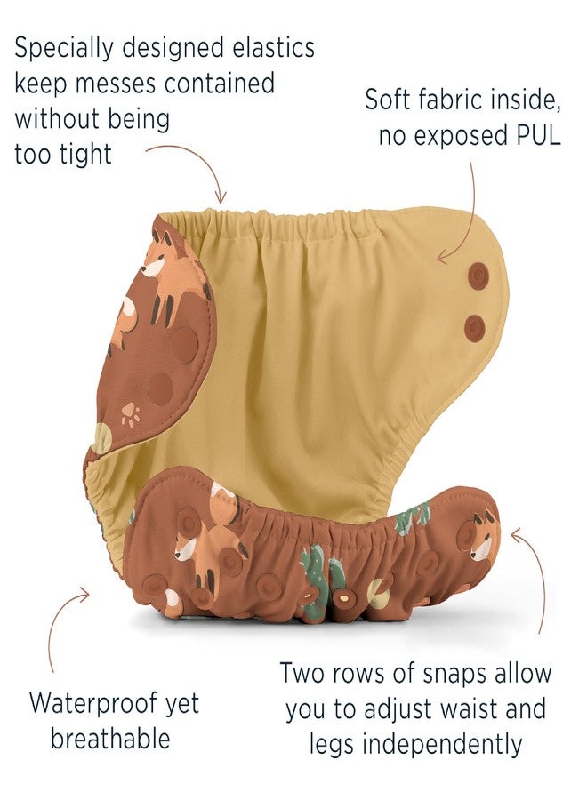 Esembly Cloth Diaper Bundle Set - 3 Organic Cotton Absorbent Inners and 1 Waterproof Outer Diaper Cover - Reusable, Washable, Snap Closure Cloth Diapers - Size 2 (18-35lbs), Foxes - Image 5